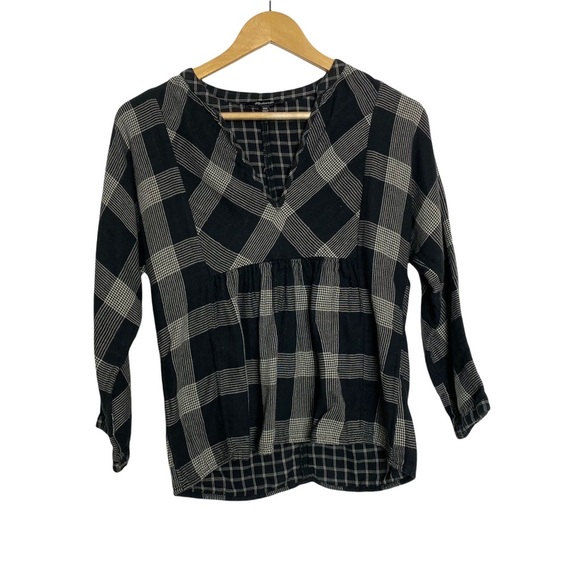 Madewell Boheme Popover Top Hayden Plaid Black White Size XXS - Picture 2 of 9